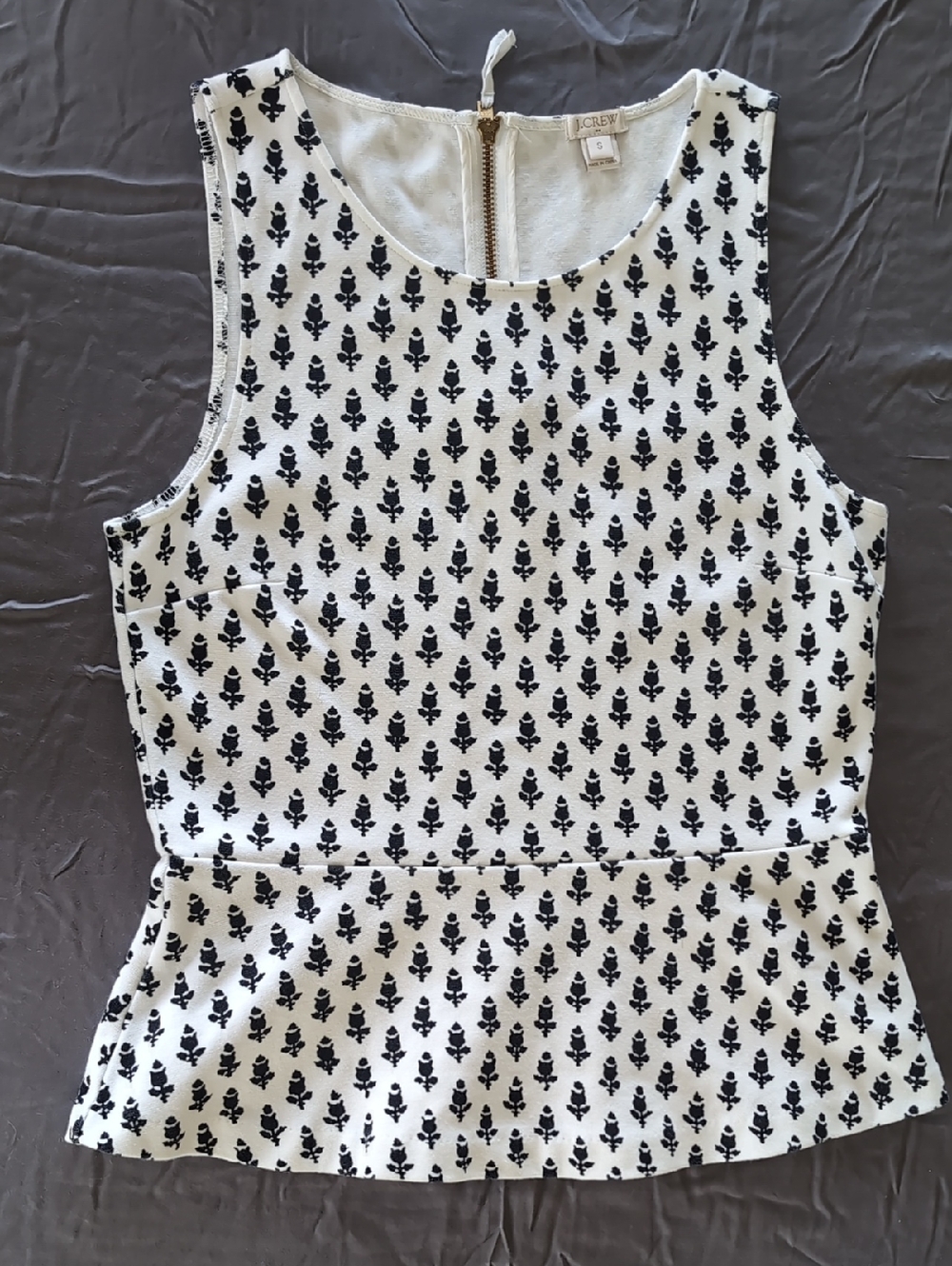 J. Crew White Tank with Black Floral Motif